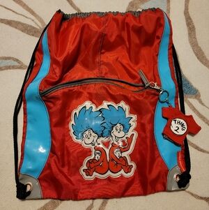 Red and Blue Drawstring Bag with Thing 1 and Thing 2